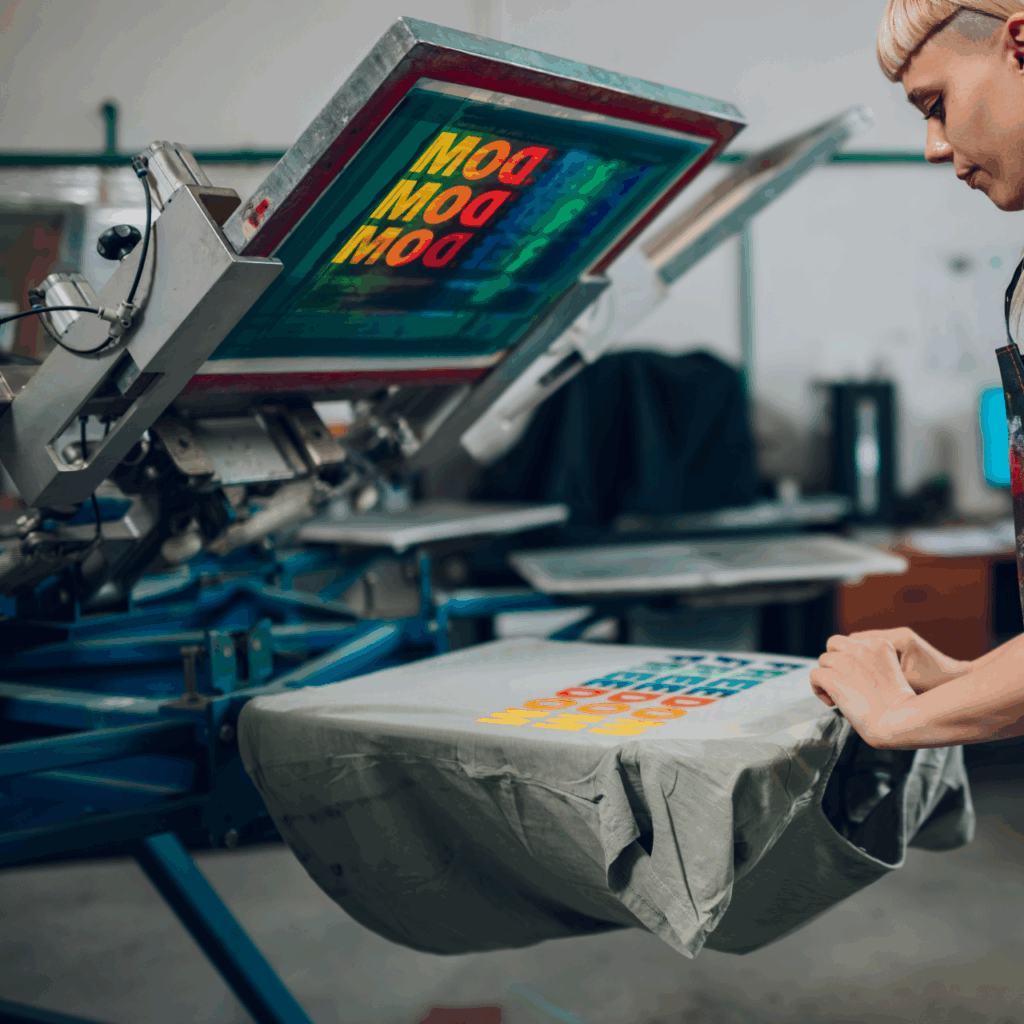 DTG printing, a womanusing a palette